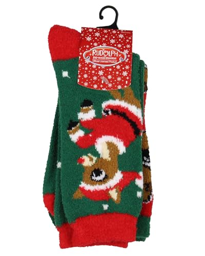 Bioworld Rudolph The Red Nosed Reindeer Christmas Adult Fuzzy Plush Crew Socks 2 Pack For Women Men4