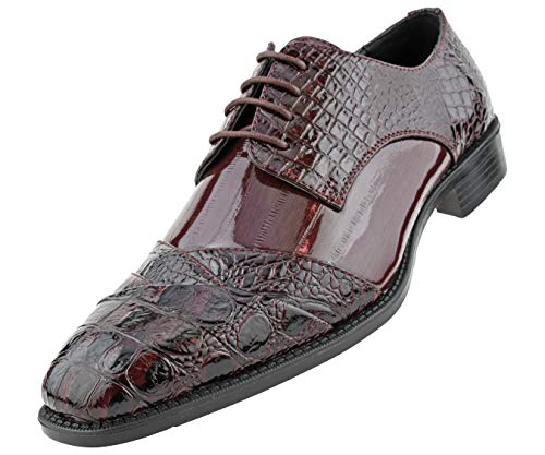 Image of Bolano Bandit Men's Alligator Print Cap-Toe Oxford Dress Shoes | Formal lace-up oxfords with alligator print, folded croc detailing and cap toe for tuxedo and dress wear