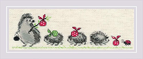 RIOLIS - Hedgehogs - Cross Stitch Kit 9.5" x 3.25" Zweigart 14ct. Flaxen AIDA 7 Colors