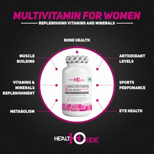 Image of HealthOxide Daily Women Multivitamin Tablets 60 Tablets | Daily Vitamins & Minerals Supplement for Women | Energy Immunity Muscle Strength Eye Health Antioxidant Support | Wellness & Fitness Nutrition Tablets