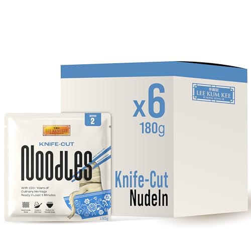 LEE KUM KEE Knife-Cut Nudeln - Asiatische messergeschnittene Nudeln mit herzhafter und bissfester Konsistenz Stir-Fry Pfannengerichte und Supen Semi-dry zwei Portionen pro Packung 6x180g Multipack