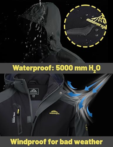 TACVASEN Softshelljacke Herren Wasserdicht Atmungsaktiv Übergangsjacke Outdoor Regenjacke Leicht Herbstjacke Funktionsjacke (L, Schwarz)