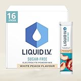 Liquid I.V. Sugar Free Electrolyte Powder Mix, White Peach Flavour, For Fast Hydration & Energy, with 8 Vitamins & Minerals, 16 Sachet Sticks