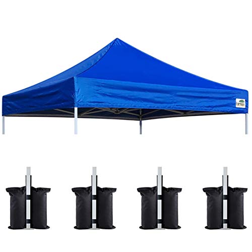 Image of Eurmax USA 10x10 Pop Up Canopy Replacement Top,Universal Instant Canopy Cover ONLY,Heavy Duty UPF 50+ UV Protection,Water & Wind Resistant Tarp,30+ Colors Available,Bonus 4 Sand Bags (Blue)