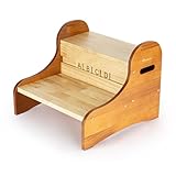 StrongTek Wooden Step Stool with Storage, 2-Step Pine Design with Non-Slip Pads, Hidden Storage Compartment, Ideal for Bathroom, Bedroom, or Kitchen Use