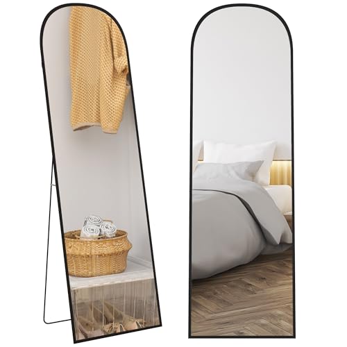HOMCOM Miroir sur Pied, Miroir Mural rectangulaire, Arrondi, Cadre en Aluminium, Support pour entrée, Chambre, Dressing, 50 x 161,5 cm, Noir