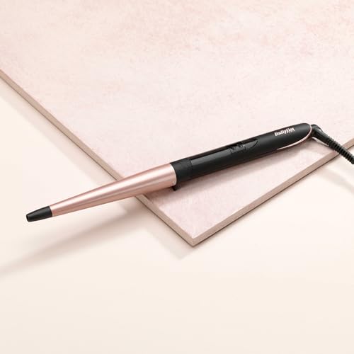 BaByliss Boucleur manuel conique Rose Quartz - Cylindre conique en céramique de 25 à 13mm, Pour des boucles et un wavy naturels, 6 réglages de température de 160°C à 210°C , Noir et rose, C454E