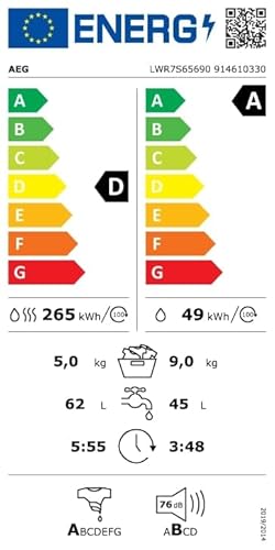 AEG Waschtrockner, Serie 7000 mit DualSense, 9 kg Waschen, 5 kg Trocknen, D, energiesparend, Mengenautomatik, Nachlegefunktion, ProSteam - Auffrischfunktion, 1600 U/min, LWR7S65690