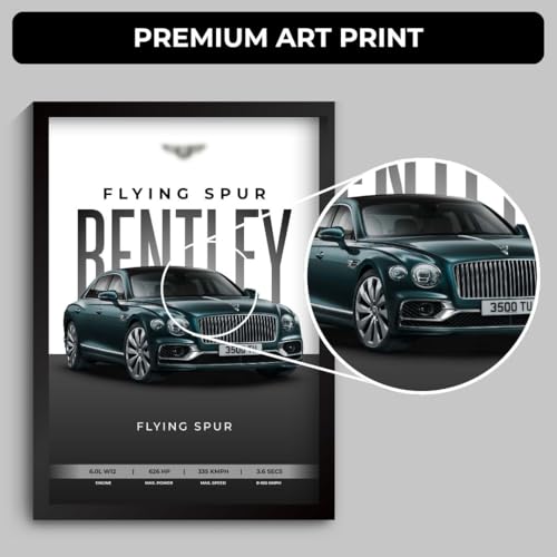 Image of Bentley Flying Spur Poster | Framed A4 Sized (31 x 23 cm) | Bentley Car Posters for Wall, Gift for Boys | Supercar Frames | Poster Sportscar Frame | Car Posters for Wall, Bedroom, Hostel, Study Room, Desk (F 032)