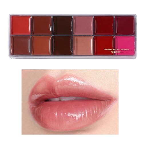 Paleta de labios de 12 colores – Juego de pintalabios en crema mate, kit compacto e hidratante | Colección de maquillaje cosmético duradero que no se decolora, portátil para principiantes