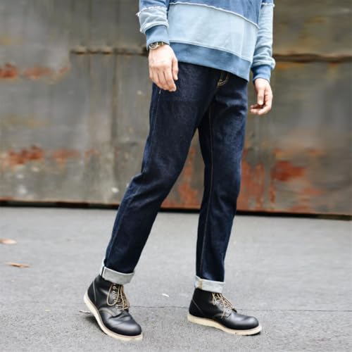 Men’S Casual Slim Fit Selvedge Sanforized Denim Full Length Jeans Zipper Fly Midweight Trousers2