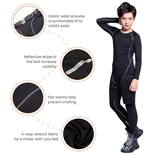 Image of 2 /3 /4 Pcs Boys Girls Base Layer Athletic Compression Leggings and Shirts Thermal Underwear Set Running Pants Tights