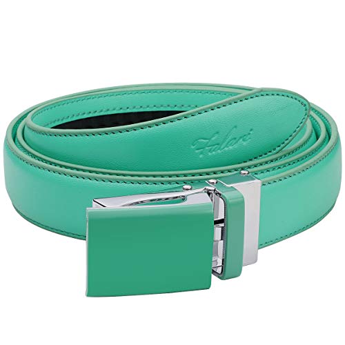 Falari Automatic Ratchet Buckle Leather Belt for Women Boys Girls 1 Inch Wide Trim to Fit (Aqua, M - fit up to 34")2