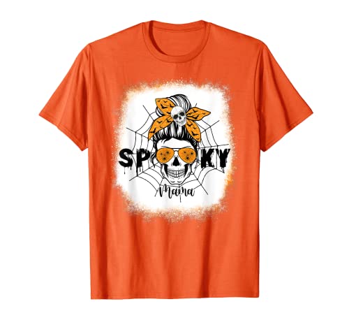 Spooky Mama Halloween cráneo para mujer moño sucio bruja mamá Camiseta