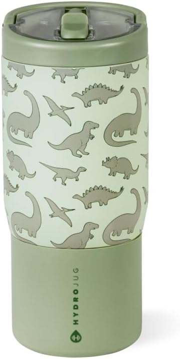 HydroJug Sport 14 oz Insulated Kids Water Bottle with Straw, Dinosaur