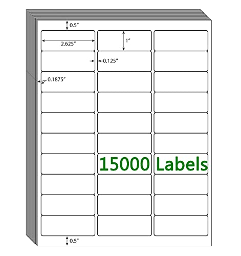 Image of 30 UP Labels 1 inchx2-5 /8 inch Mailing Labels Shipping Address FBA Labels for Laser /Inkjet Printers, White Blank Sticker Name Tags, Printable Address Labels (500 Sheets, 15,000 Labels)