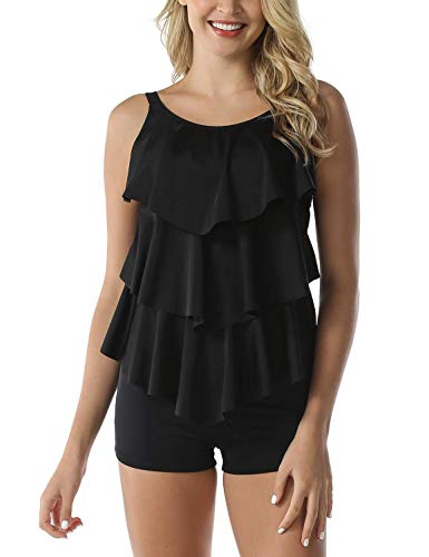 Septangle Women's Tankini Swimsuit Two Pieces Set Ruffle Swimwear Bathingsuit with Boyshort2