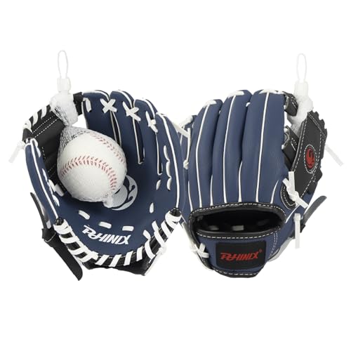 PHINIX Baseball Glove Tee Ball Mitts with Soft Ball for Kids Play & Training 8.5-10 (Navy White 8 1/2 Right Hand Throw)