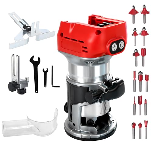 Défonceuse compacte sans fil pour Milwaukee 18 V, 800 W sans balais pour le travail du bois, moteur sans balais 30 000 tr/min avec 15 mèches de défonceuse à tige de 1/4'