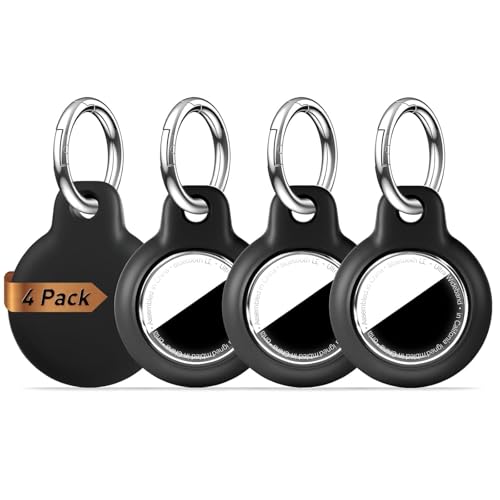 Image of MOLOSLEEVE [4 Pack Case for AirTag 2nd Gen (2026) & 1st Gen, Holder Anti-Scratch Protective Cover for Air Tags, Men's Women's Keyrings & Keychains for Keys, Luggage, Black(Clear Cover)