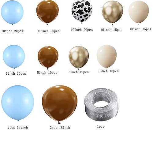 Balonar 135Pcs Cowboy Blue Balloons Arch Garland Kit With 18/10/5Inch Sand White Coffee Cow Print Farm Animal Gold Balloons For Boy Birthday Party Baby Shower Birthday Supplies (Blue) #TOP1