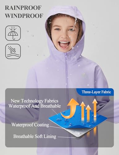 Image of Kids Rain Jacket Lightweight Waterproof Rain Coats Outerwear with Hood for Boys Girls Size 5-15