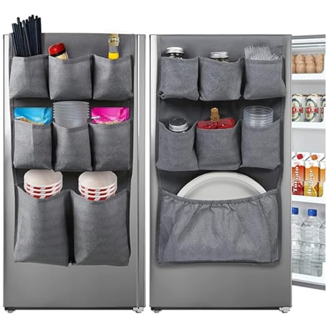 Yuehuam Mini Fridge Organizer Storage 65 x 12.6, Mini Fridge Caddy Hanging Organizer with 15 Pockets Fits Most Dorm Refrigerators, Office, Kitchen, Home, School