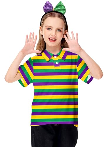 Image of AOBUTE Kids 4th of July Polo American Flag Short Sleeve Button Down Shirts Tops 3-14 Years
