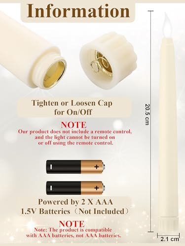 Image of Treela 24 Pcs Flameless Taper Candles Battery Operated ulkB Fake Candles Light LED Candle Sticks Flickering Tapered for Wedding Anniversary Holiday Decoration(Basic,8 Inch,Ivory)