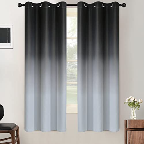 Image of SimpleHome Black to Grey White Ombre Room Darkening Curtains 63 Inch | Curtains for Living Room,Light Blocking Thick Thermal Insulated Grommet Window Curtains Drapes for Bedroom, 2 Panels,42Wx63L