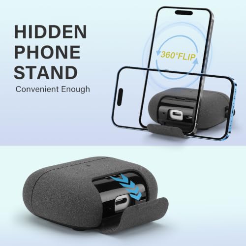 Image of Magnetic Lock Lid Case Compatible with AirPods Pro 3 | Built-in Phone Stand, MagSafe Ready, Shockproof Protective Cover with Lanyard