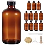 16 OZ Glass Bottles with Lids, 12 Pack Amber Boston Round kombucha Sample Bottles with Black Caps Perfect Glass Containers for Secondary Fermentation,Storing condiment,Homemade Essential Oils,kitchen