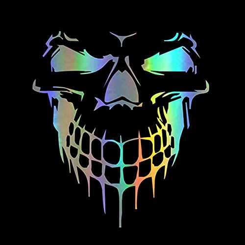 Image of Holographic Laser Skull Graphic Car Hood Sticker Self-Adhesive Vinyl Graphics Decals Scratch Hidden Car Sticker 19.68'' x 21.65'', Colorful