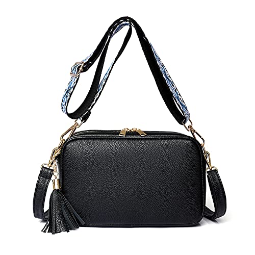 TIAASTAP Crossbody-Taschen für Frauen - Leder-Umhängetasche mit 2 verstellbaren Riemen, kleine Mehrzweck-Kamera-Handtasche für Damen und Mädchen für den täglichen Gebrauch, Schwarz Cover