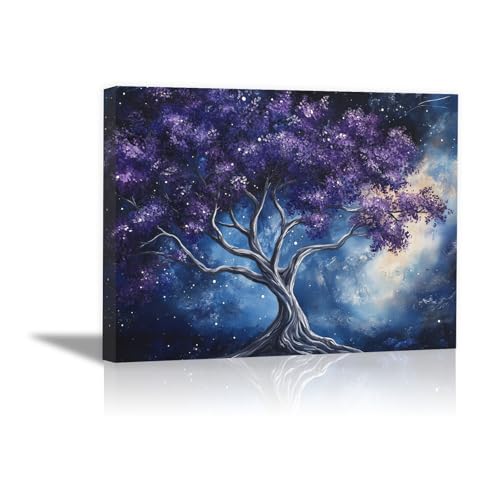 Toile ciel étoilé et arbre de vie violet créez un salon zen et cocooning
