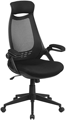 Flash Furniture High Back Black Mesh Executive Swivel Chair with Flip-Up Arms, Metal, 73.66 x 64.77 x 34.29 cm