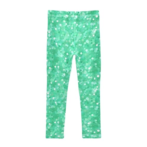 KLL Green Glitter Texture Girls Basic Leggings Casual High Waisted Activewear Exercise2