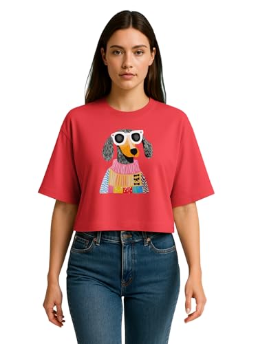 Image of HELLCAT Beige Printed Loose Fit Crew-Neck Crop T-Shirt for Women