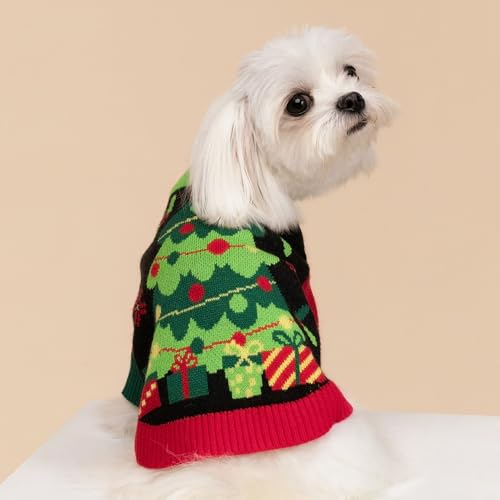 Image of Fitwarm Cozy Dog Christmas Sweater, Thermal Winter Clothes for Small Dogs, Boy & Girl, Holiday Pet Apparel, Black, Red, Green, Yellow, XS