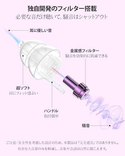 Quietide ライブ用耳栓 ライブ ノイズ低減 聴覚障害予防 大音量の音楽を楽しむ方向けライブ耳栓 花火大会、 飛行機、仕事など適用 聴覚過敏の緩和 イヤープラグ 男女兼用 繰り返し使用可能 収納ケース付き 日本語説明書付 ドーム型・パープル