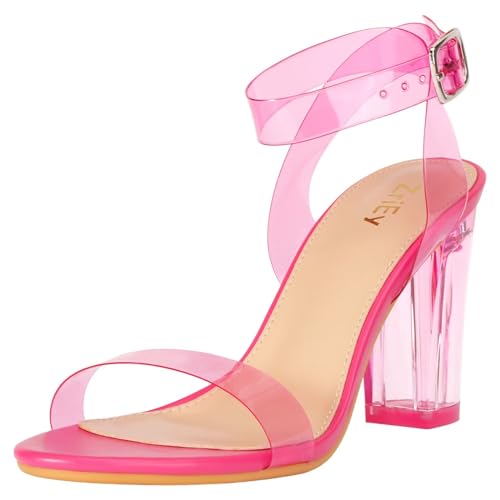 Image of ZriEy Clear Block Sandals Chunky Heels for Women 3.35 Inch Open Toe Adjustable Ankle Strap Pump Sandals for Weddings Parties Daily Wear