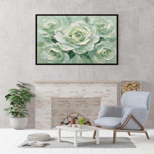 Peinture à l'huile florale texturée rose vert sauge sans cadre