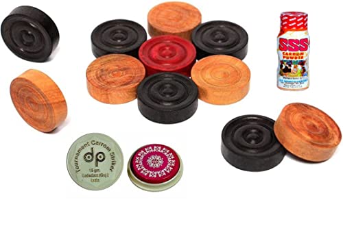 Image of SSS Wooden Carrom Board Coins, Striker and Powder -24 Pieces (Multicolour)