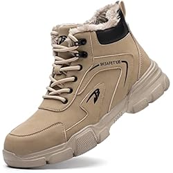 Botas De Seguridad Modernas Zapatos de Seguridad de Invierno Zapatos de Trabajo para Hombres Mujeres Botas de Seguridad Antideslizantes Impermeables con Forro Cálido Punteras de Acero marrón Caqui 43