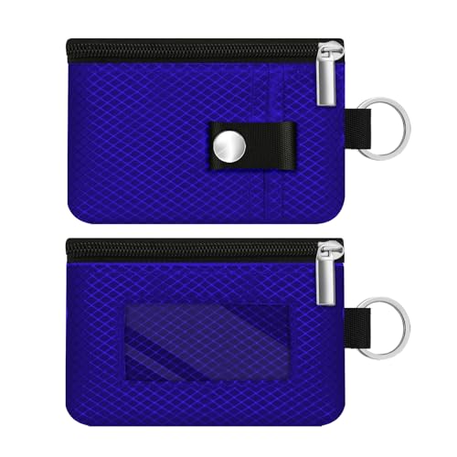 Image of Minimalist RFID Blocking Small Wallet with ID Window,WaterResistant Zip Id Case Wallet with Lanyard Keychain for Cards,Cash,Travel,Women,Men (Sapphire Blue)