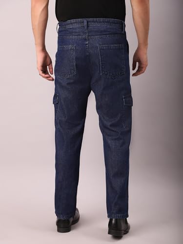Image of AVANOVA Bell-Bottom Men Cargo Jeans II Men Cargo Pants II Denim Cargo for Men II Cotton Pant II Wide Legs II Flap Pockets II Cargo for Men (Jeans-119)