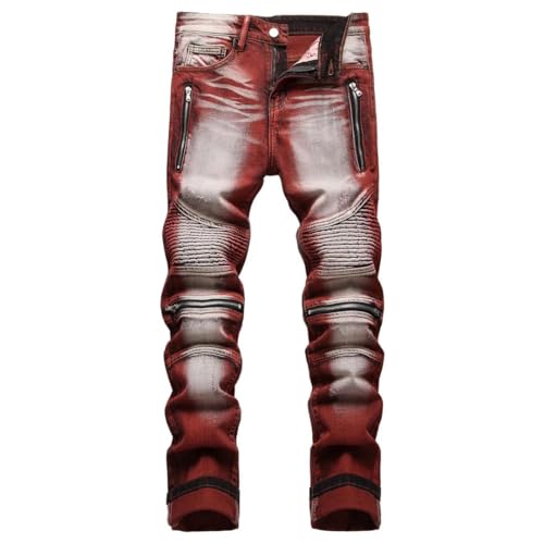 Men's Motorcycle Style Stretch Hole Beggar Street Tie Dye Gradient Color Personality Jeans4