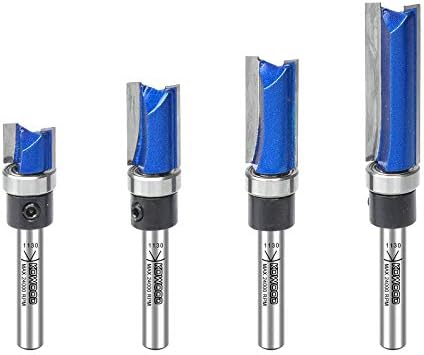 KOWOOD Plus Pattern Flush Trim Router Bit Set, 1/4 Inch Shank, Top Bearing Flush Trim Bit Kit. Cutting Height in 25/64”, 3/4”, 1”, 1-1/2”. With updated Kowood C3 Carbide. Great for trim shelf edging, veneer or laminates