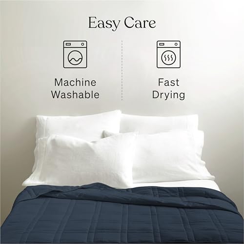 Image of Baloo Weighted Blanket for Adults 12 lb Throw (Navy Blue, 42 inchx72 inch) | Cool & 100% Cotton | Machine Washable & Dryer Safe | Glass Microbead Fill