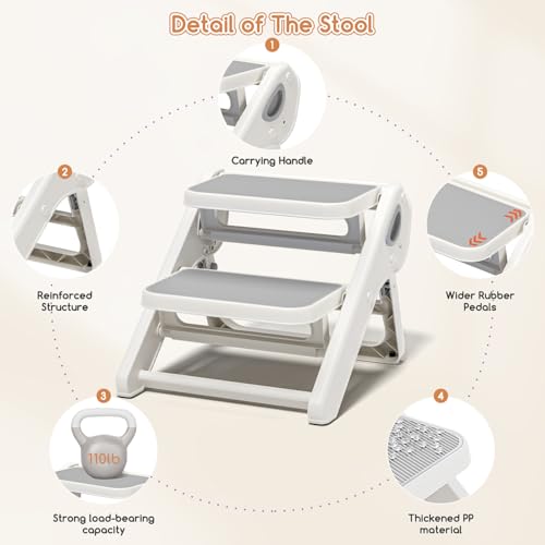 MoreFeel Foldable Toddler Step Stool for Bathroom Sink - 2-Step Kids Stool for Potty Training, Kitchen Counter & Bedroom, Sturdy Non-Slip Child Safety Stool Helper by MoreFeel - Image 7